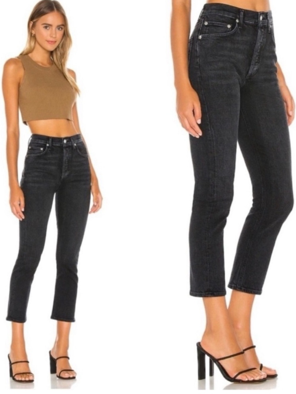 AGOLDE High Waisted Riley Crop Jean in Faded Black Size 29